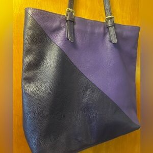 Michelle Vale Two Tone Purple Leather Tote Bag Large Work Tote